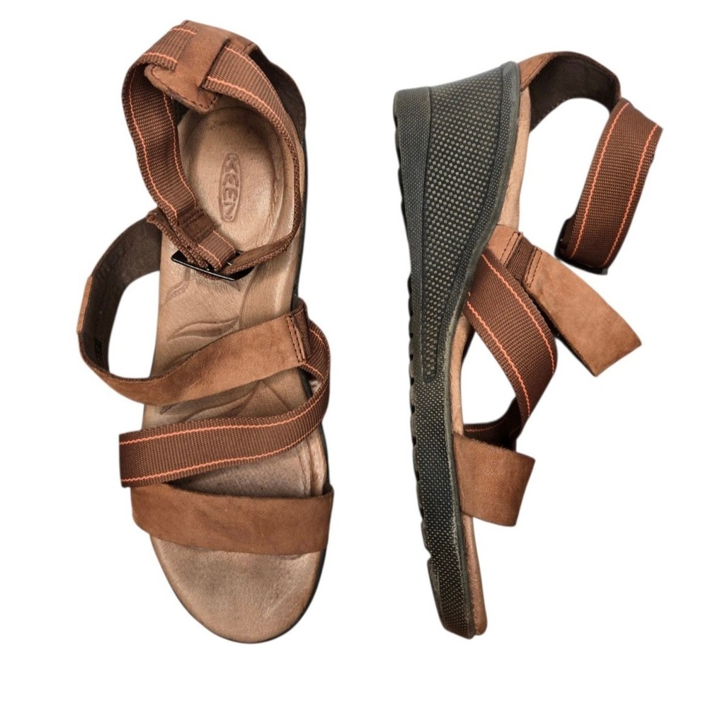 Keen Skyline Ankle Wedge Sandal 9 Tortoise Shell Brown Leather Comfort Outdoor